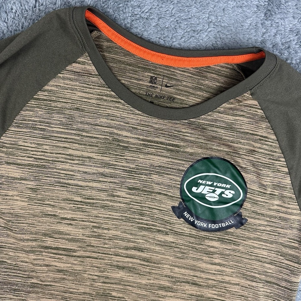 New York Jets Dri-FIT T-Shirt Mens Medium Olive Green Raglan NFL Nike Tee
